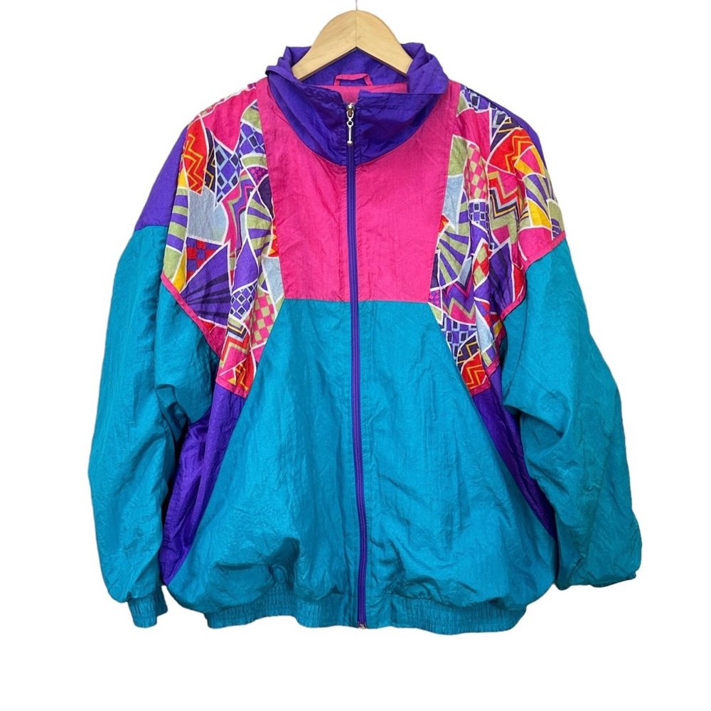 VTG 80s Active Sensation Color Block Pink Blue Track‎ Jacket Women’s Plus Sz 1X